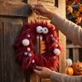 thumbnail image 3 of Funny Ball Halloween Wreaths for Front Door, 13.7 Inch Halloween Plush Door Hanging Wreath, Gothic Autumn Harvest Halloween Decor for Home Porch Wall Indoor Party Table, 3 of 8
