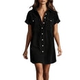 thumbnail image 2 of Blmnix Shift Woman Dress Button Down Short Dress Petticoat Short Sleeve Mini Black Collared with Pockets Casual Summer Dresses for Women,XL, 2 of 7