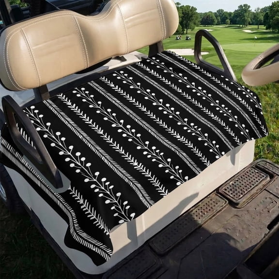 Black Art Golf Cart Seat Covers, Rustic Vertical Dashed Lines Shabby Chic Leaf Cottagecore Soft Breathable Club Car Golf Cart Cover Towel Blanket for 2 Seater Accessories 51x31in