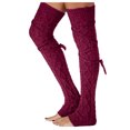 thumbnail image 2 of Women's Cable Knitted Thigh High Socks Extra Long Boot Socks Over Knee Leg Warmers Soft Winter Knit Stockings(Wine), 2 of 4