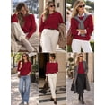 thumbnail image 6 of QUALFORT Women’s Cable Knit Sweater, Crew Neck Lightweight Long Sleeve Pullover, Red, Size L, 6 of 7