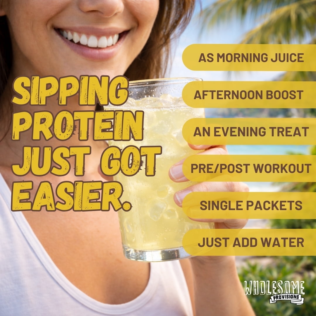 Protein Fruit Drink Mix, 15g Protein, Low Sugar, Collagen + Prebiotics, No Artificial Colors or Dyes, Refreshing by Wholesome Provisions(Pack of 5, Lemon)