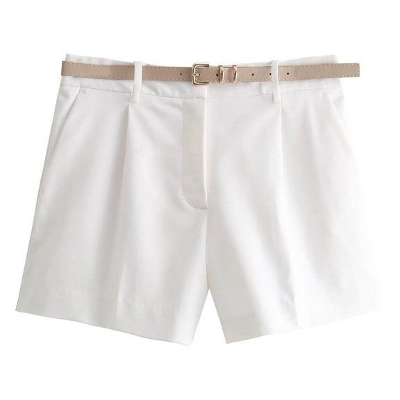 Womens Fashion Dressy Shorts Belted High Waisted Shorts Loose Casual Work with Pockets White XS