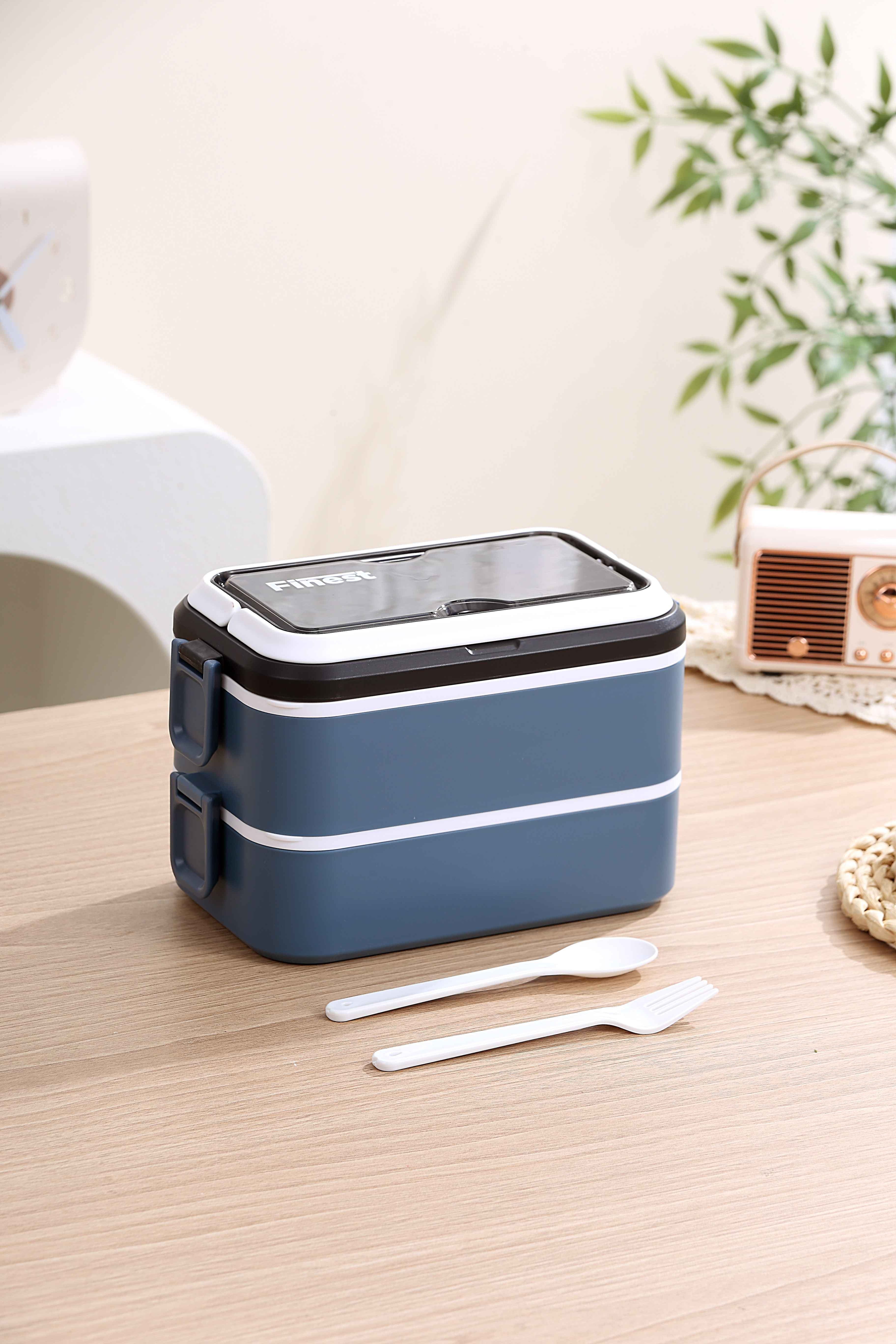 Stackable lunch box Stainless steel with 3 Compartments, Reusable Utensils, Leak resistant,1400 ML Capacity, Microwave safe bento box