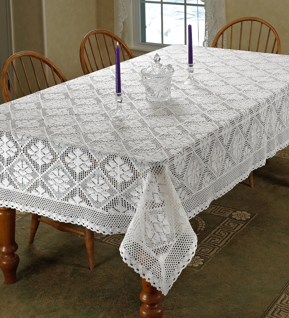 Stars Crochet Vintage Lace Design Tablecloth 60" by 120" Oblong