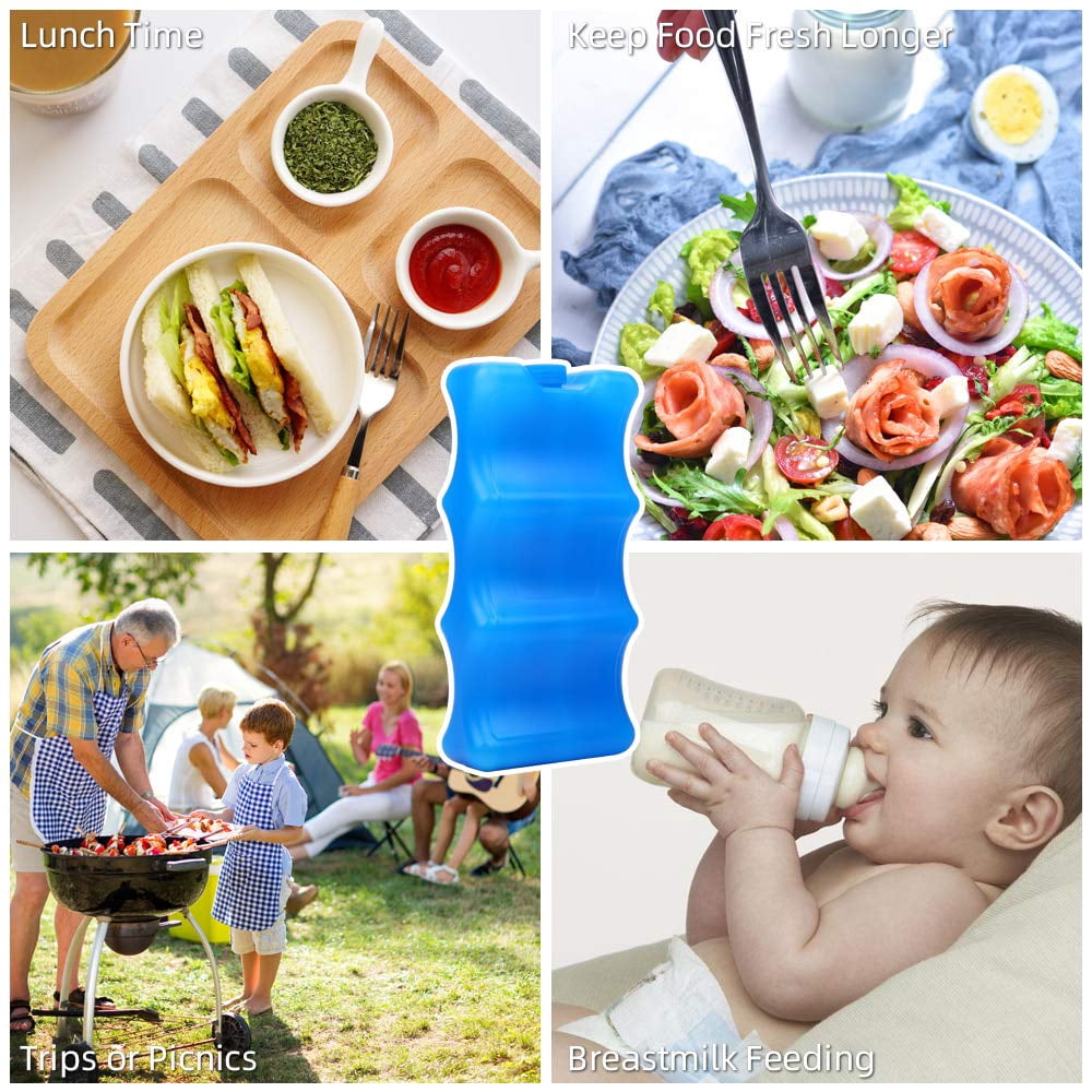 4PCS Ice Packs for Lunch Boxes, Breastmilk Bottle Storage, Insulated Contoured Freezer Pack for Cans Bottles, Breast Pump Bag, Lunch Bags, Beer Soda, Camping Beach Picnic