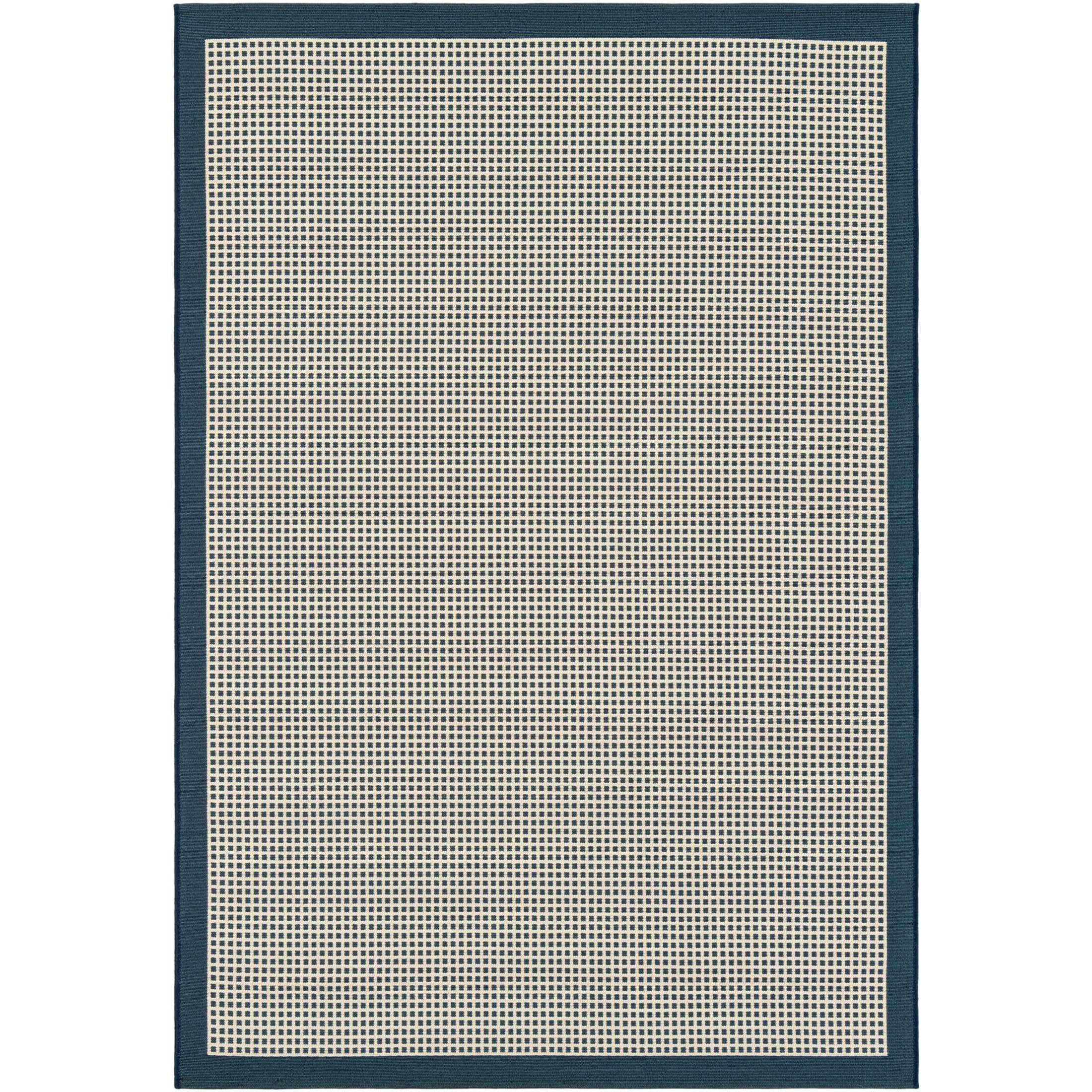 Unique Loom Outdoor Border Collection Area Rug - Frame (5' 1" x 8' Rectangle Navy Blue/Ivory)