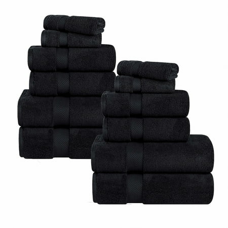 Superior Zero Twist Cotton 12 Piece Assorted Towel Set, Black