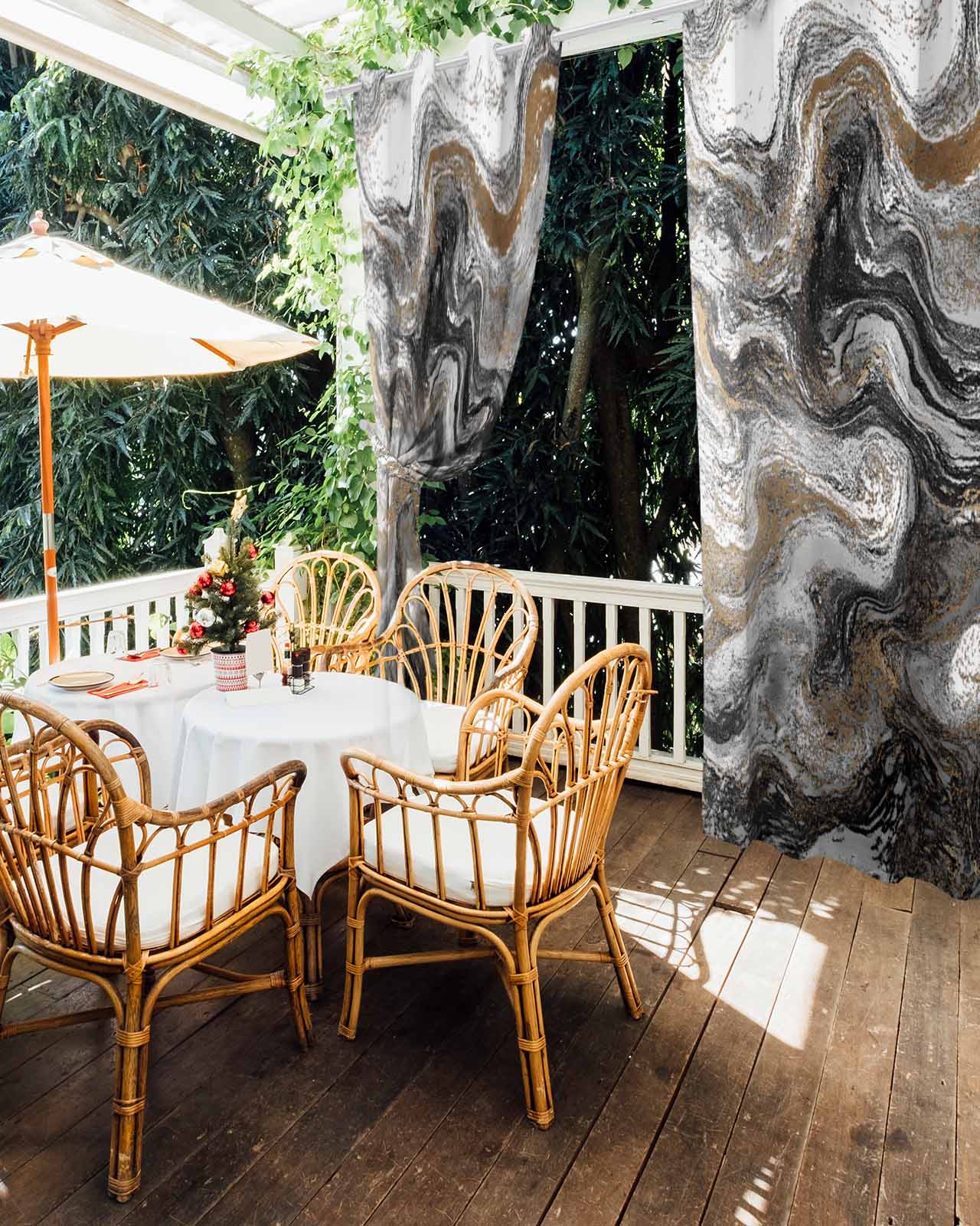 Black Marble Outdoor Curtains for Patio, Retro Chic Abstract Mottled Texture Art Privacy Drapes Grommet Waterproof Outside Curtains for Porch/Cabana/Balcony 54"x 108", 1 Panel