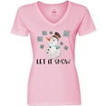 thumbnail image 3 of Inktastic Let It Snow Cute Snowman in Hat and Scarf Women's V-Neck T-Shirt, 3 of 5