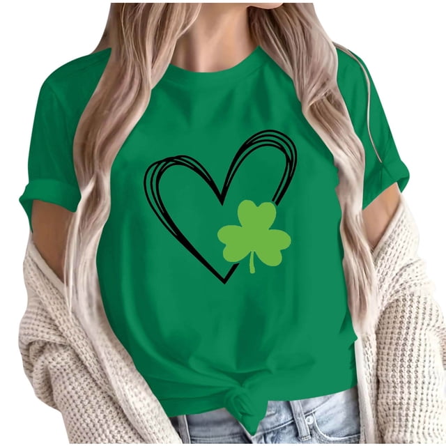 Camiseta de Manga Corta de Cuello Redondo Impresa de Primavera Superior de las Mujeres, Mezcla Ligera de Poliéster para Uso Diario Y de Fiesta Casual