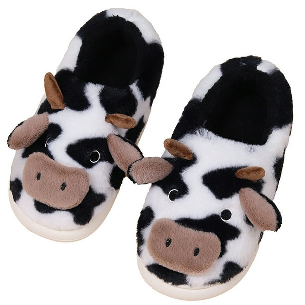 Pantuflas felpa Bsvklp para mujer cálidas para interiores vaca blanco 42-43