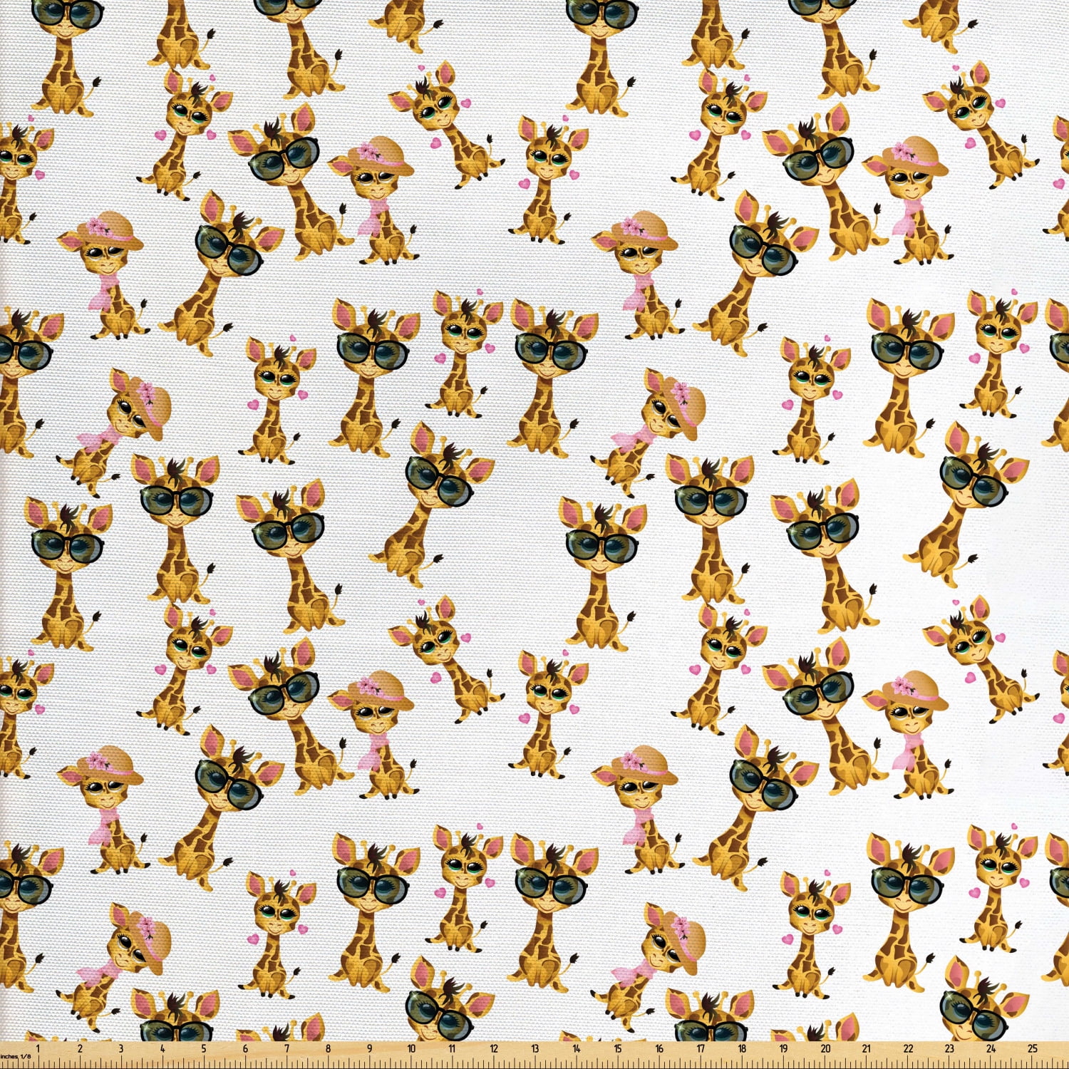Giraffe Fabric by The Yard, Baby Safari Animal Romantic Characters Boy