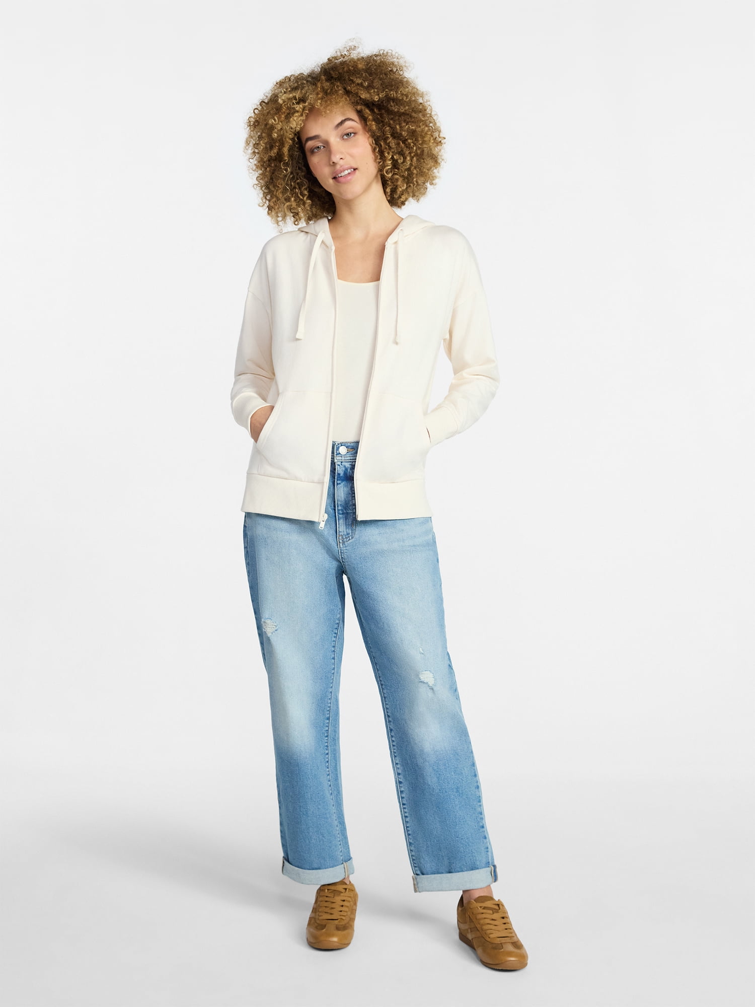 Time and Tru Women's and Women’s Plus Zip Front Fleece Hoodie Jacket, Sizes XS-4X