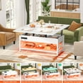 thumbnail image 2 of Aheaplus Lift Top Coffee Table with LED Lights & Power Outlet, Convertible to Dining Table, Multi-Functional Center Table with Shelves for Living Room, Home Office, Reception Areas,White, 2 of 7