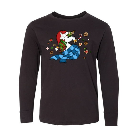 Inktastic Cute Christmas Unicorn with Cookies Long Sleeve Youth T-Shirt