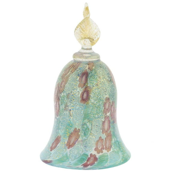 GlassOfVenice Murano Glass Golden Quilt Aqua Millefiori Bell