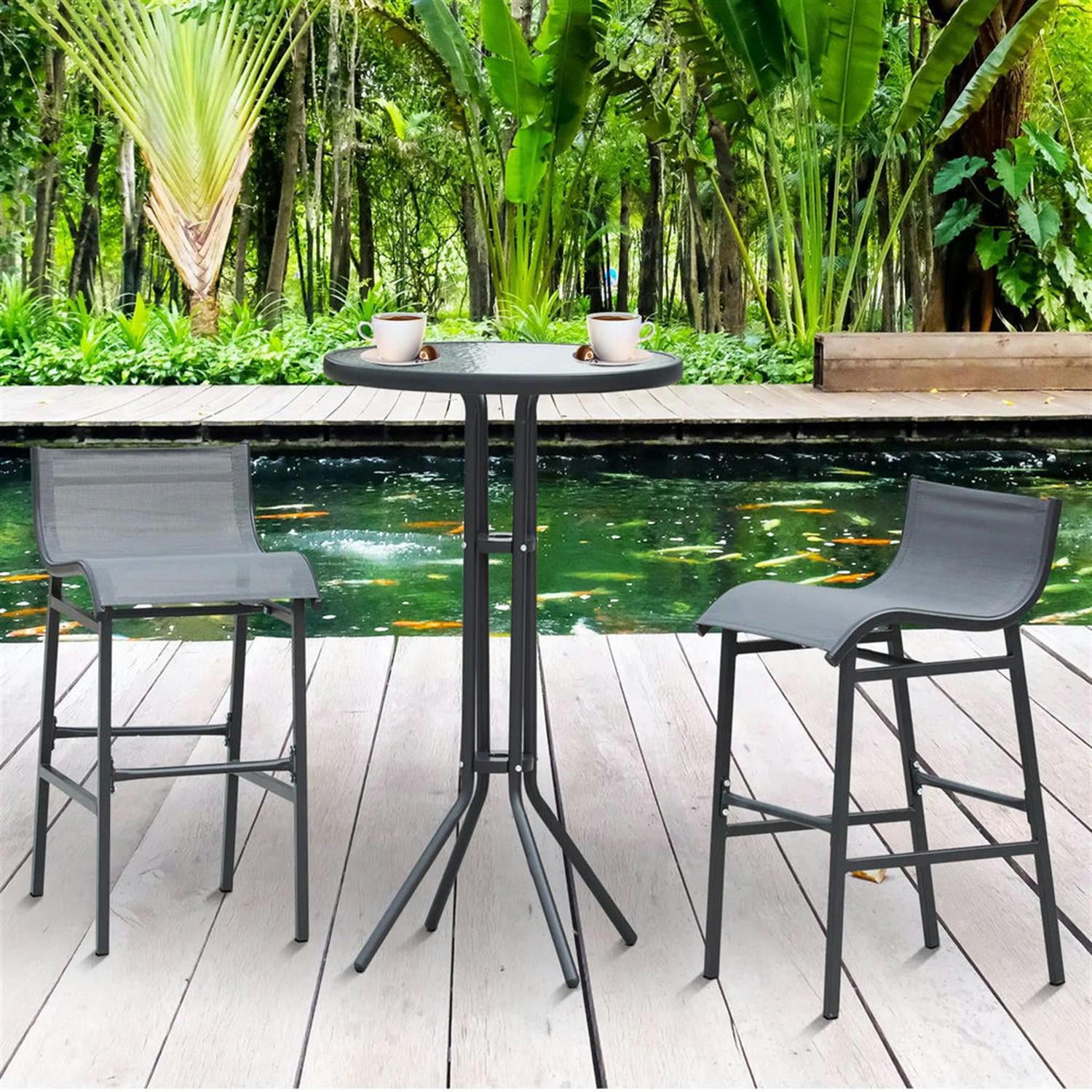 Demi Bonn 19" Round Bar Height Bistro Set for 2, Outdoor Pub Table and Chairs, Durable Build, Ideal for Small Patio and Garden, Gray