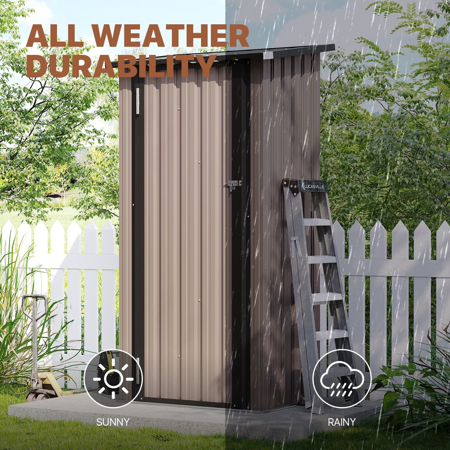 Bapipro 3'x 3' Outdoor Storage Shed, Metal Tool Shed with Lockable Door for Backyard, Garden & Patio, Brown