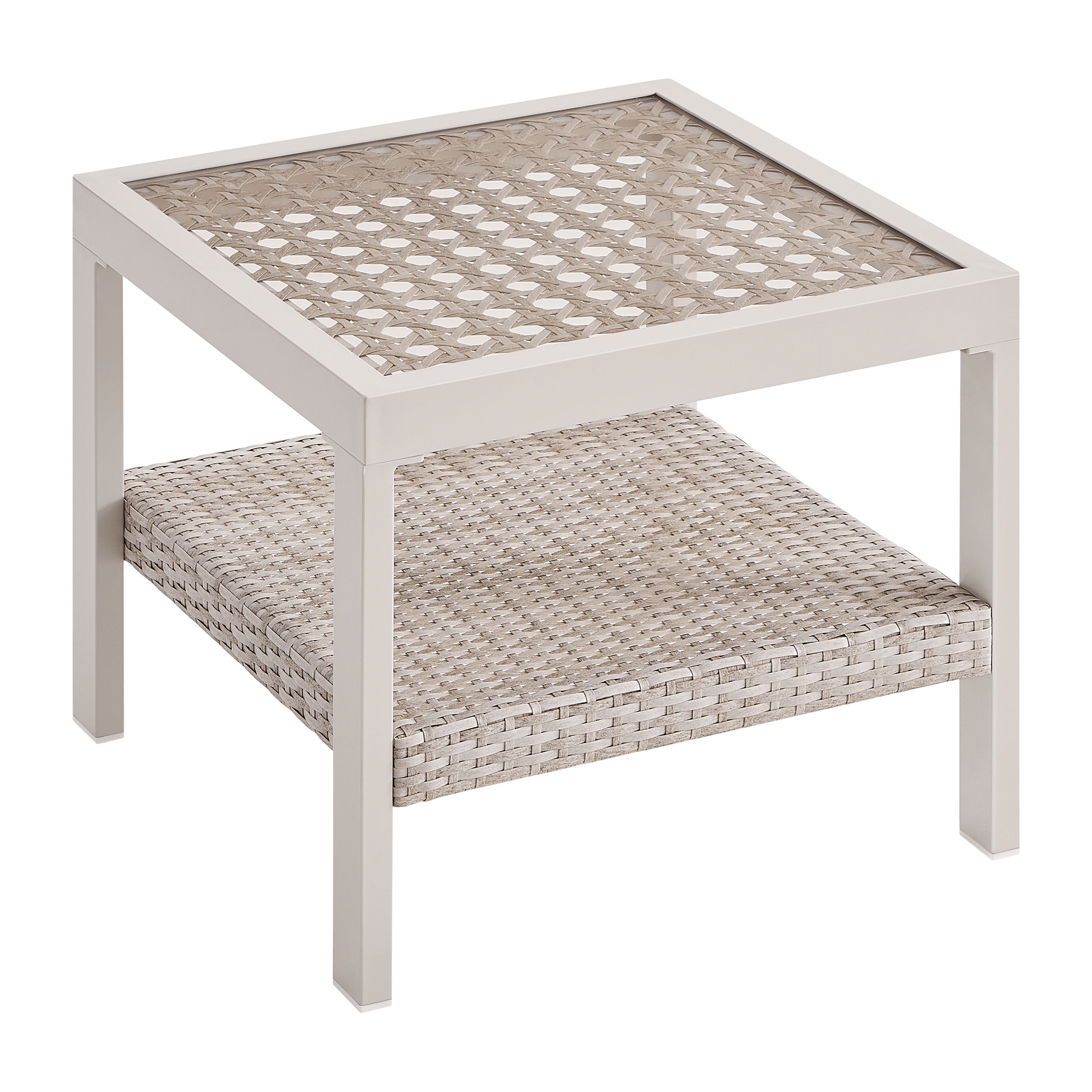 SONGMICS HOME Sencillo Collection - Outdoor Steel Glass Side Table, bone color