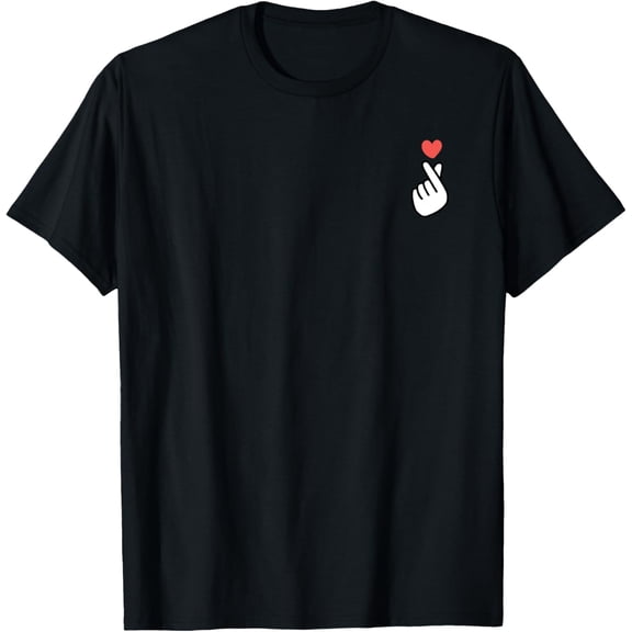 Korean K-POP I Love You Saranghae Hand Heart Symbol T-ShirtMen and women, Black T-shirt, size: Extra large