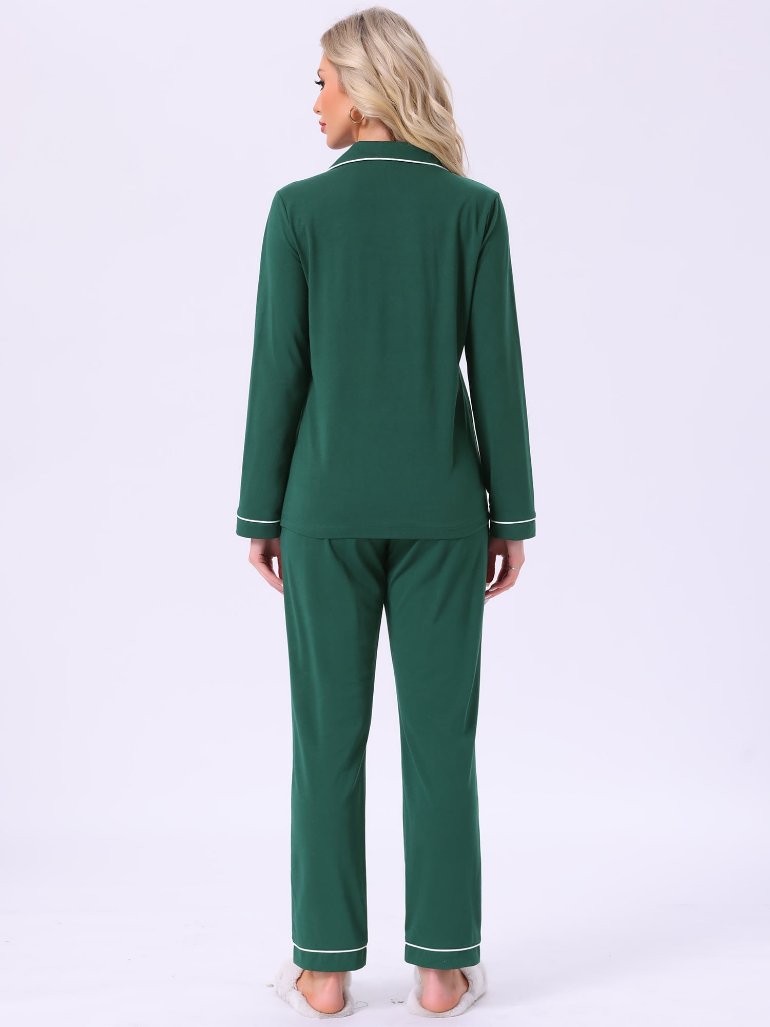 DARING DIVA Women's Pajama Set Button Down Long Sleeve Tops and Pants XL Dark Green