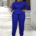 thumbnail image 5 of Plus Size 2 Piece Outfits for Women Blazer Top Long Sleeve Long Pants Sets Casual Elegant Business Suit with Belt, 5 of 5