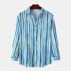thumbnail image 2 of Camisas Vaqueras Para Hombre Manga Corta Camisa informal de manga larga con cuello vuelto y estampado de rayas multicolor para otoño e invierno para hombre (Blue, M), 2 of 7