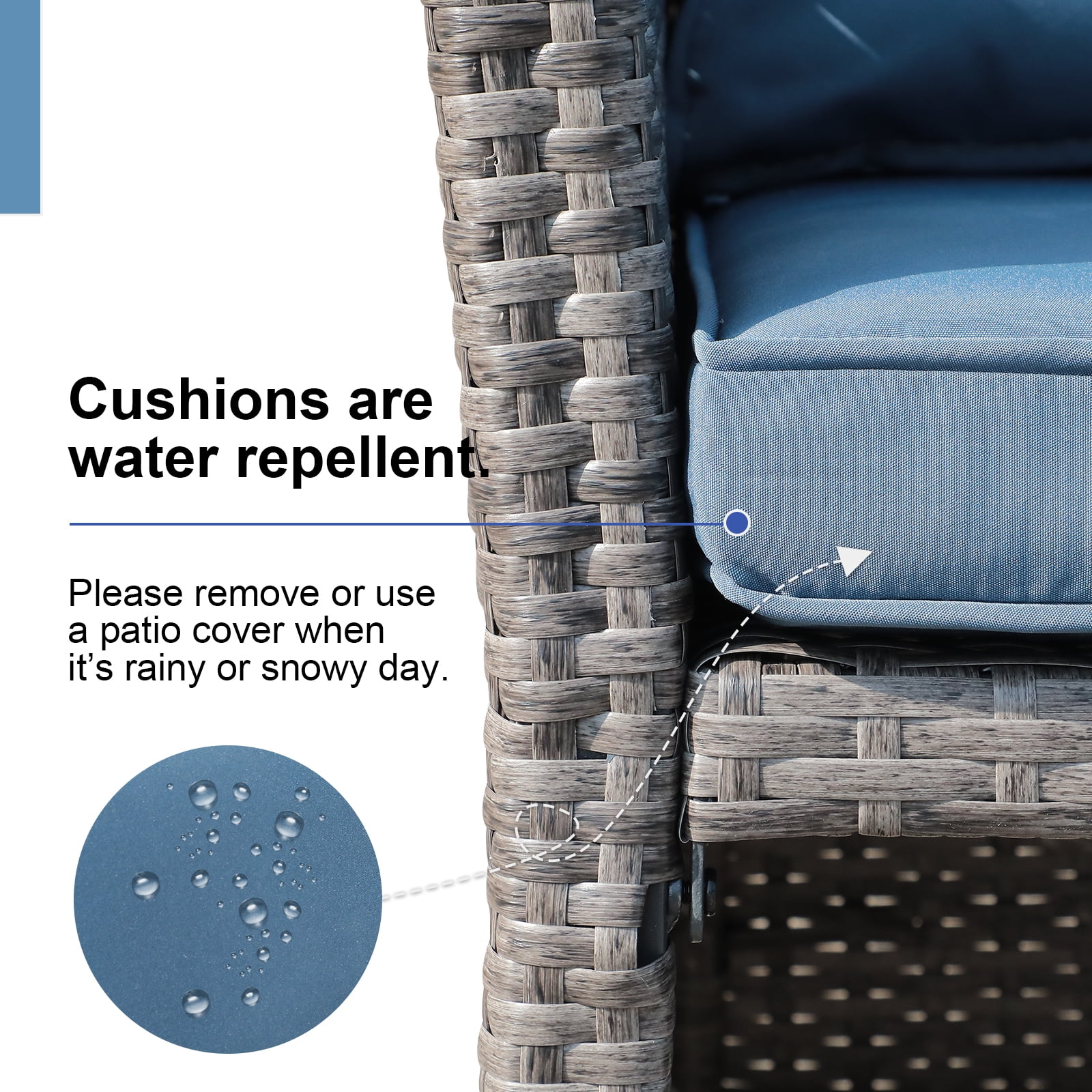 OC Orange-Casual 2-Piece Outdoor Patio Furniture Wicker Love-seat and Coffee Table Set, with Built-in Storage Bin, Grey Rattan, Navy Blue Cushions