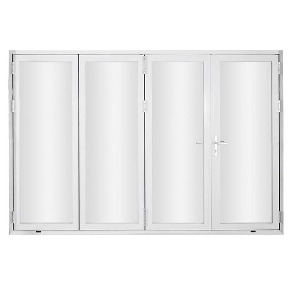 Pemberly Row 120" x 80" Glass & Aluminum Folding Door w/ 4 Panels - White