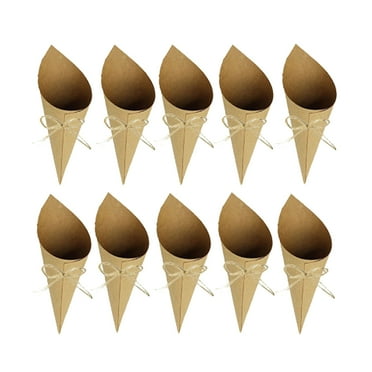 50pcs Conical Shaped Paper Decor Confetti Containers Wrapper Tube Concise Design for Wedding Holiday Party (with Rope and Double-sided Tape)