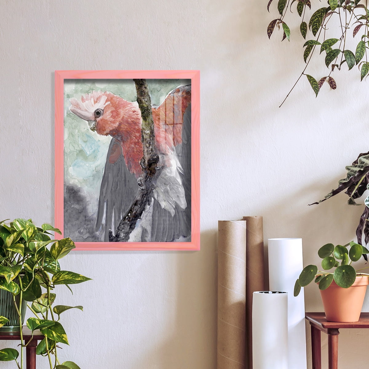 Tropic Parrot II - Framed Print w/glass - Sunset Pink