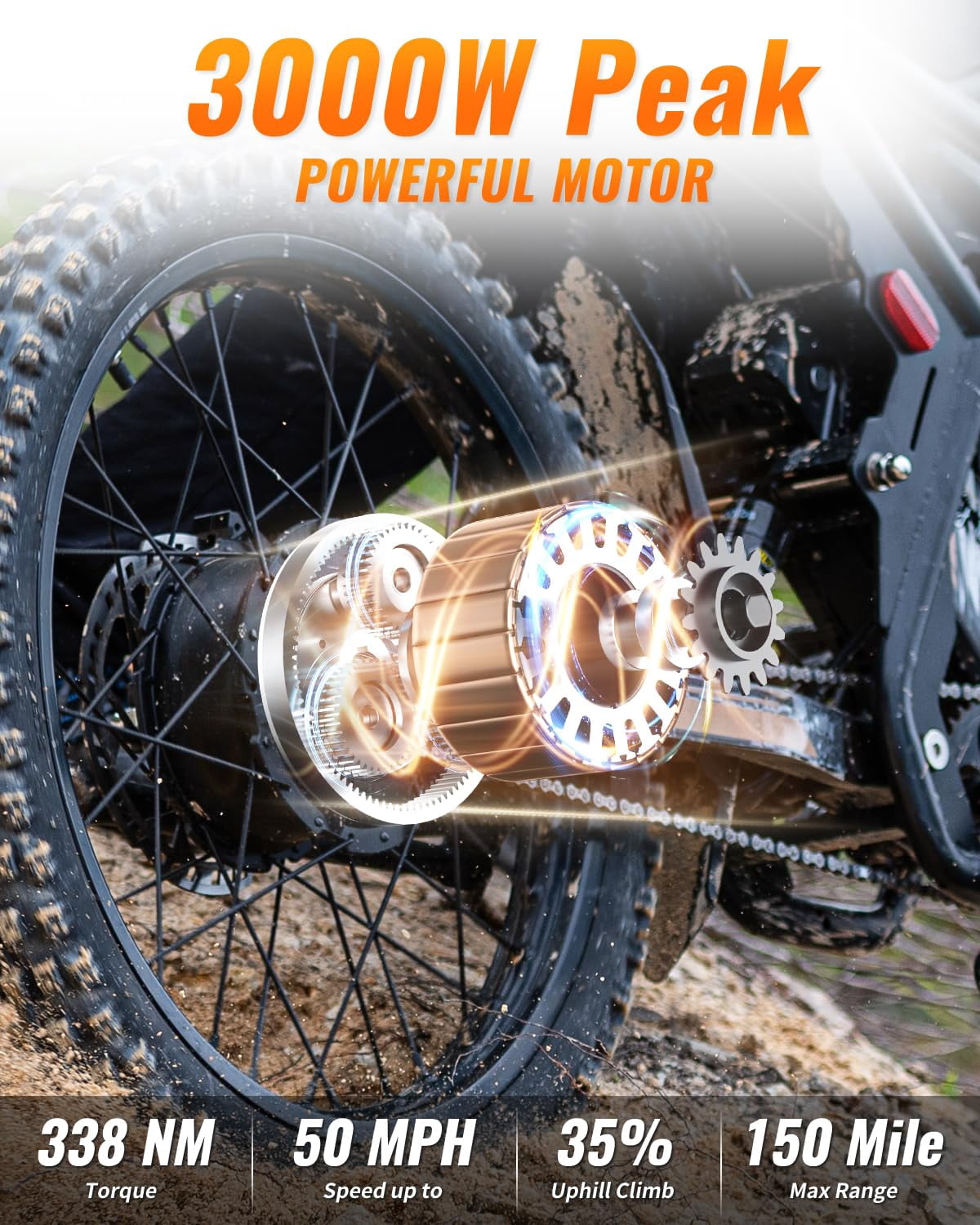 Riding'Times  GT73 PRO Electric Dirt Bike for Adults, 2400W Dual Motor Mountain Electric Bike, 27" Fat Tire All Terrain for Mountains, 48V 18.2Ah Battery, 37MPH, UL2849