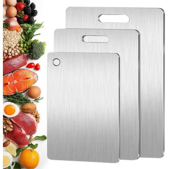 Titanium Cutting Board Set of 3, 100% Pure Titanium Cutting Boards for Kitchen, Double-Sided Food Grade Chopping Board for Meat, Fruit & Vegetable (S+M+L)