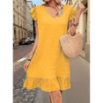thumbnail image 4 of Vestidos de Verano para Mujer, Cuello en V, Corta, Dobladillo con Volantes, Vestido Camisero Amarillo L, 4 of 8