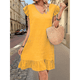 thumbnail image 4 of Vestidos de Verano para Mujer, Cuello en V, Corta, Dobladillo con Volantes, Vestido Camisero Amarillo L, 4 of 8