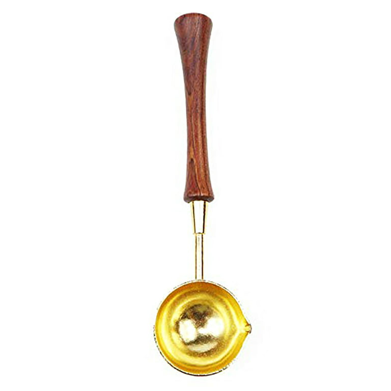 Vintage Elegant Wooden Handle Copper Wax Sealing Stamp Melting Spoon Gold  for Wax Seal Stamp Melting Spoon Envelope Seal Spoon 