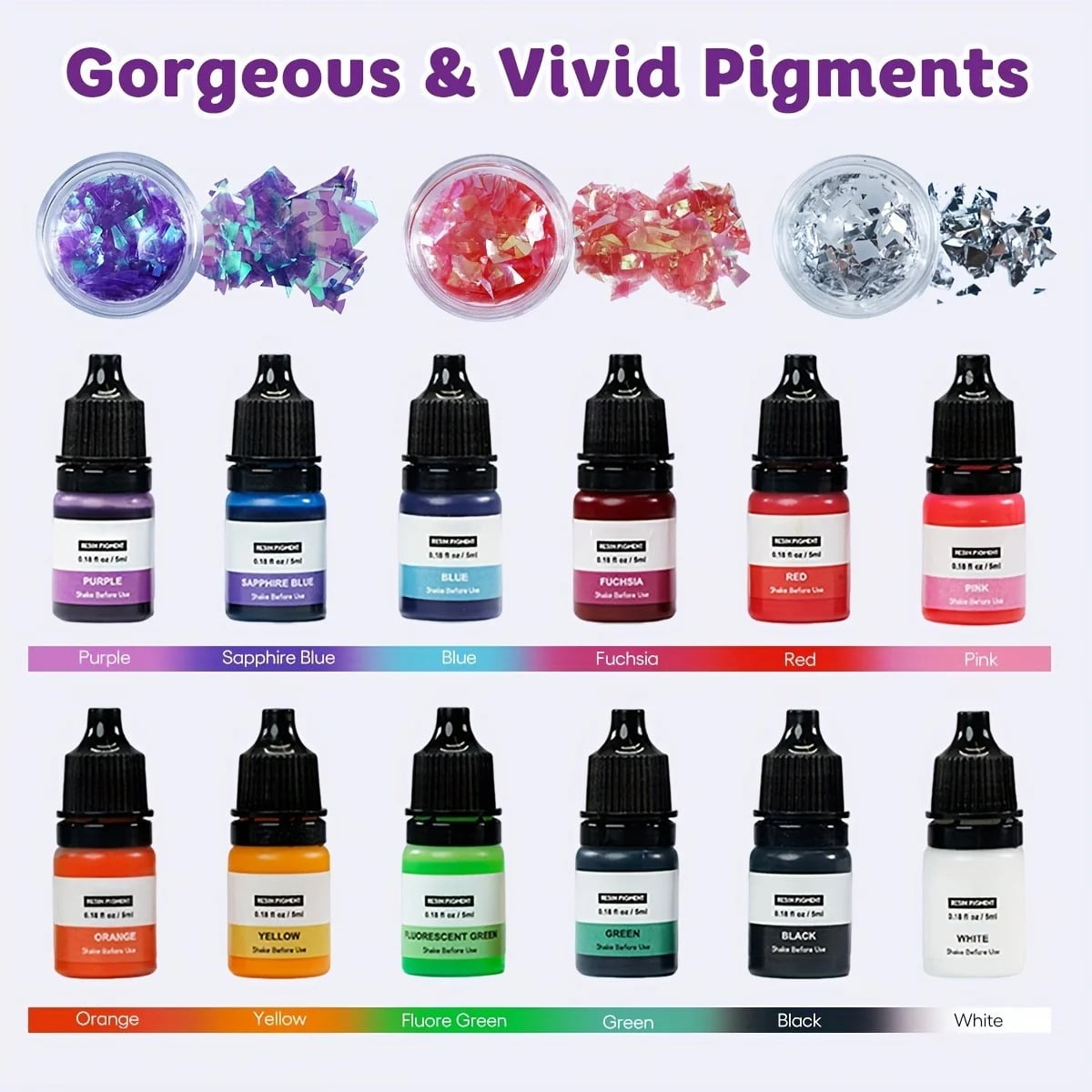 JANCHUN 150pcs Epoxy Resin Supplies Kit, Includes Mica Powder, Glitter, Golden, Silvery And Copper Foil Powder, Colour Ink, Measuring Cup, Gloves, Stirring Rod, Tweezer, Blessing Stickers