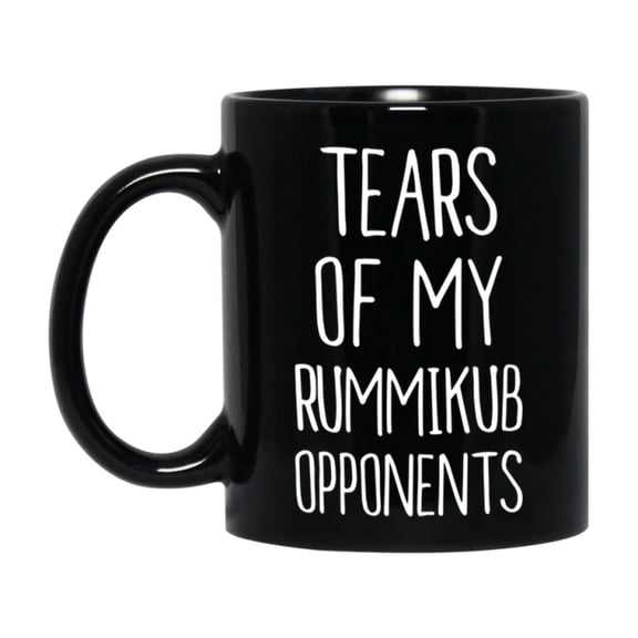 Funny Board Game Mug, Tears Of My Rummikub Opponents, 11oz or 15oz Black Ceramic Coffee Cup Gift for Rummikub Players