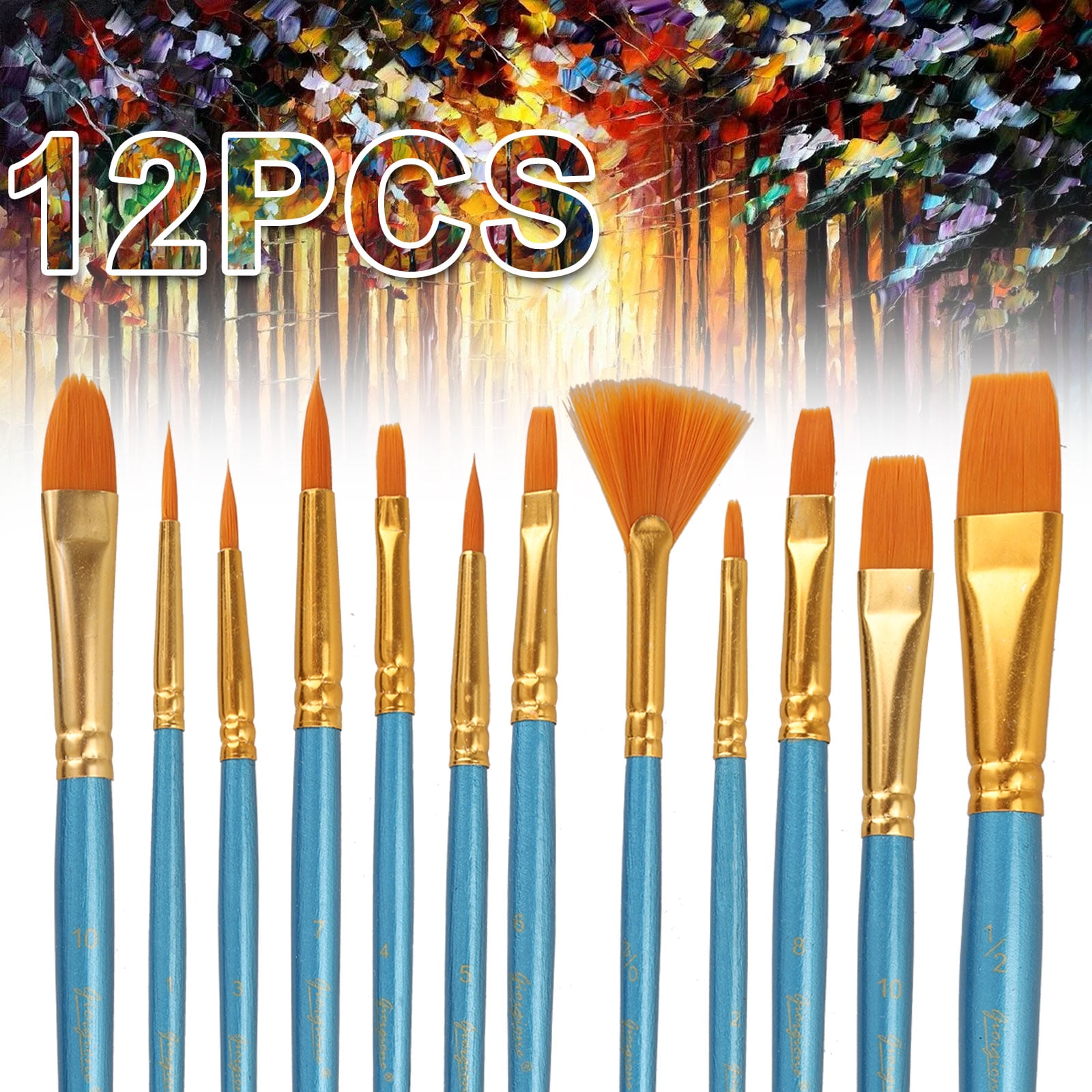 12 pcs/set Nylon Paint Brush Hair Set Watercolor Paintbrush Acrylic Oil Painting 