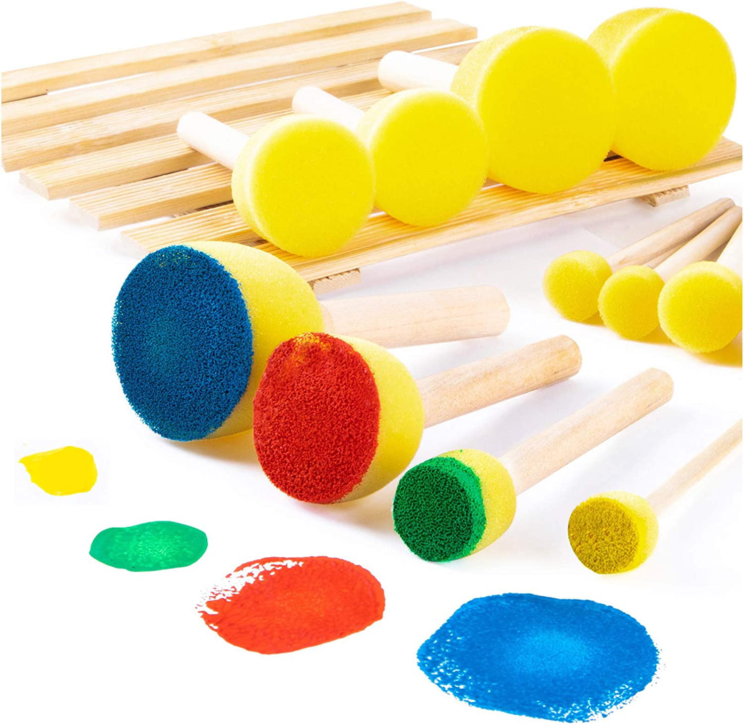 Hztyyier 4pcs round stencil sponge wooden handle foam sponge paint brush  furniture art crafts painting tool supplies