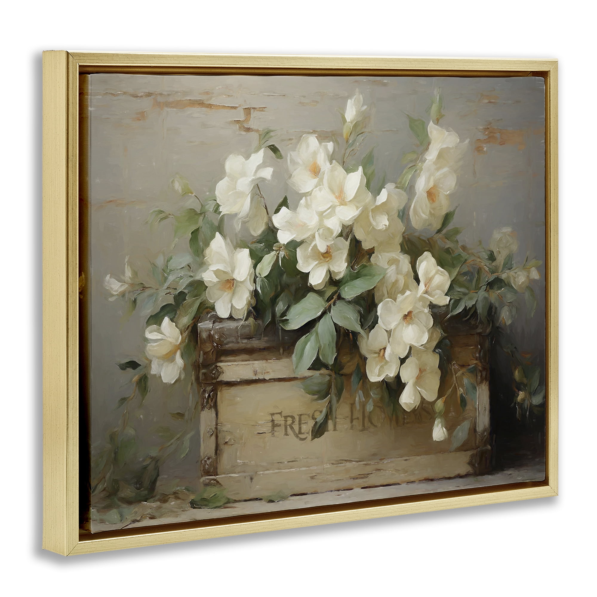 Stupell Industries Fresh Rustic Flowers Botanical & Floral Painting Gold Floater Framed Art Print Wall Art, 21 x 17
