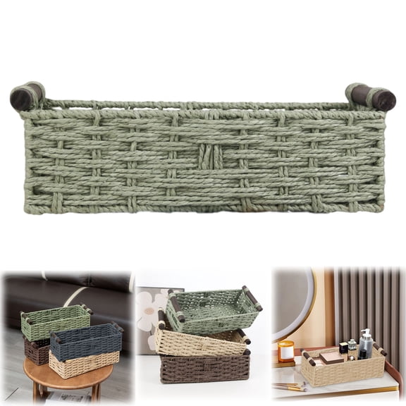 Storage Baskets Wicker Baskets for Organizing Bathroom, Woven Storage Bins for Countertop Toilet Paper, Storage Basket with Handle for Clothes Toiletries Cosmetics Snacks Stationery (Green)