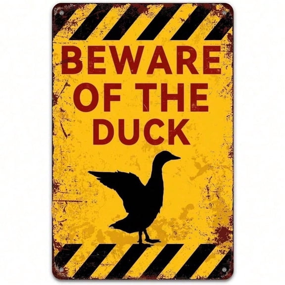 HELLOYOUNG Vintage Beware of The Duck Sign Metal Tin Plaque Funny Duck Decor Wall Art for Pub Garage Man Cave Garden Patio Bathroom