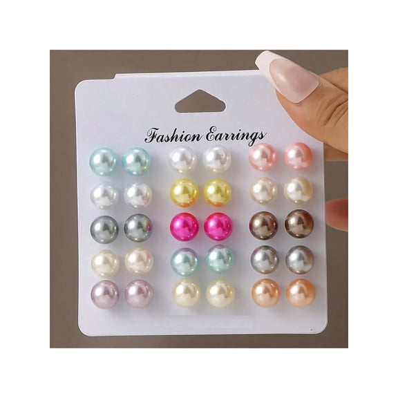 Multicolor Faux Pearl Stud Earrings Set - 18 Pairs Assorted Tones