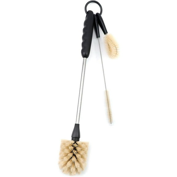 HEYMKGO 3-in-1 Stainless Steel Water Bottle Brush Set, Long Handle Water Bottle Scrubbing Brush, Built for Cleaning Narrow Neck Bottles, Sport Bottles, Baby Bottles, Coffee Mugs, Flask, Round Head