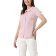 thumbnail image 4 of INSPIRE CHIC Women's Work Office Contrast Peter Pan Collar Short Sleeve Blouse Shirt L Pink, 4 of 6