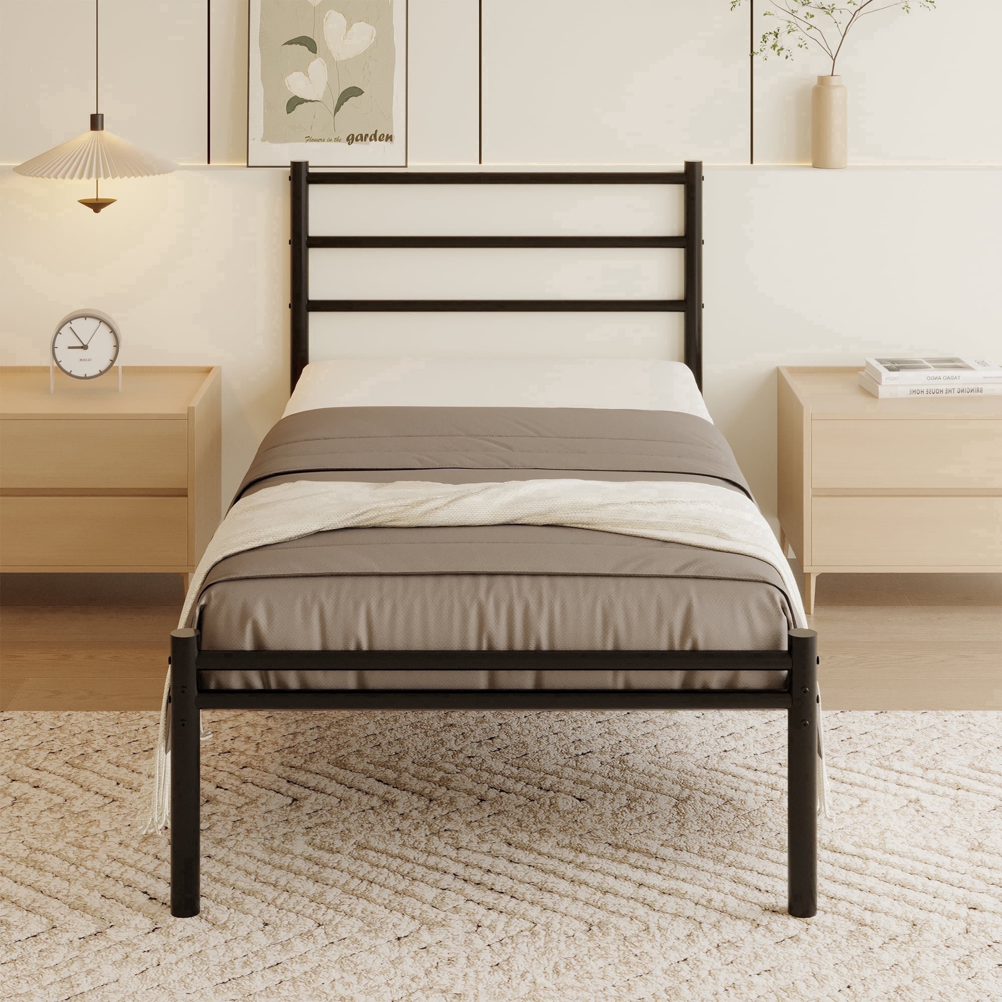 Roomdiary 14 inch Twin Bed Frames with Headboard and Footboard, Easy Assembly Heavy Duty Metal Platform with Underbed Storage, Black
