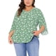thumbnail image 1 of Blusa de gasa de mujer plus size Agnes Orinda, con cuello en V y mangas 3/4, blusa tunic casual de verano 3X verde, 1 of 5
