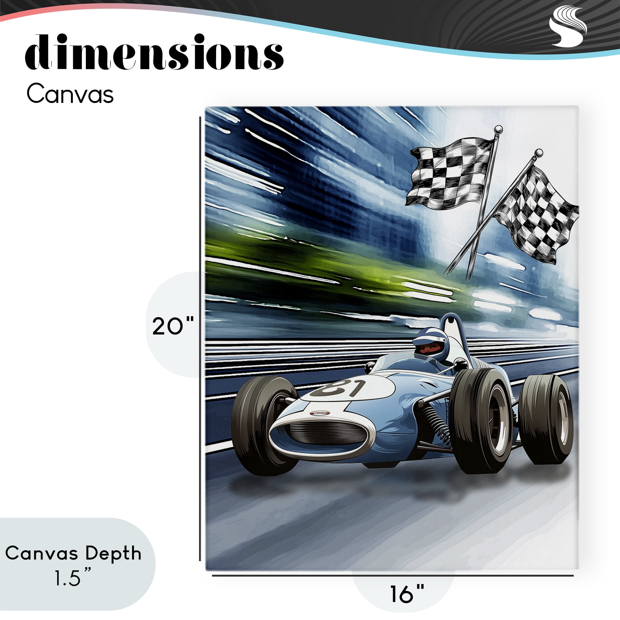 Stupell Industries Speedy Racecar with Flags Canvas Wall Art, design by Christine Simpson Art